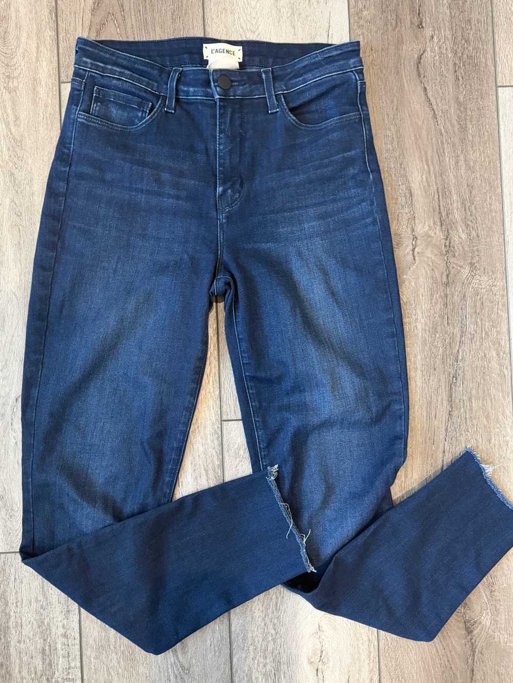 L'AGENCE Indigo Distressed Hem Skinny Jeans
